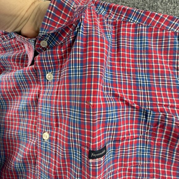 Faconnable Blue Red Cotton 2XL Plaid Mens Long Sleeve Pocket Button Up Shirt - Picture 14 of 15